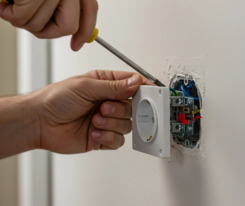 Electrician installing an electrical outlet.