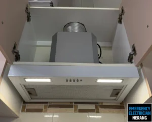 Ceiling ventilation system with light fixtures.