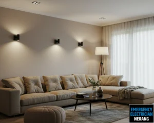 Stylish living room with sleek, contemporary furniture and soft lighting.
